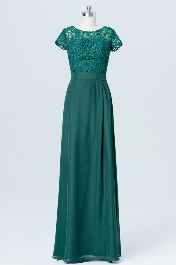 Hunter Green Embroidered Short Sleeves Mother of Bride Dress
