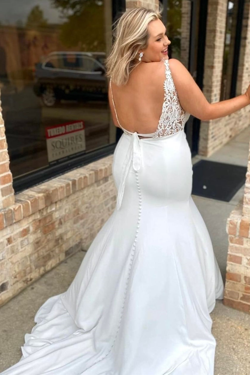 White Square Neck Backless Trumpet Wedding Dress Modsele White Square Neck Backless Trumpet Wedding Dress Modsele