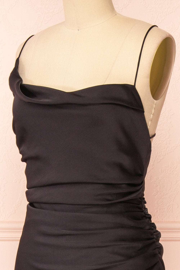 Black Asymmetrical Spaghetti Straps Sheath Wedding Guest Dress