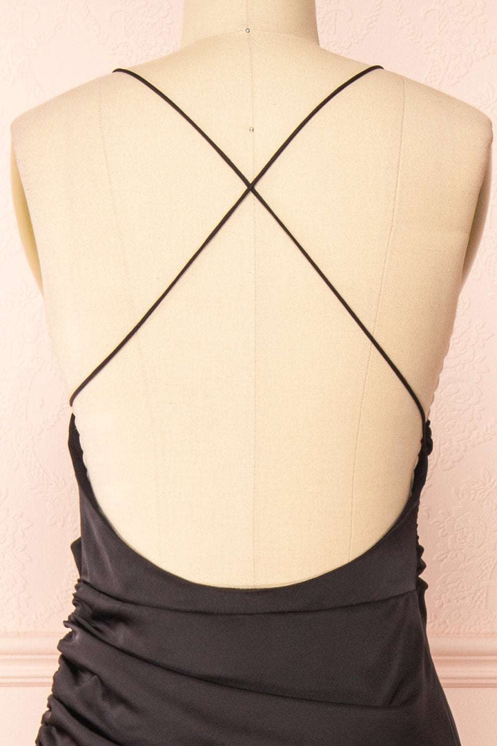 Black Asymmetrical Spaghetti Straps Sheath Wedding Guest Dress