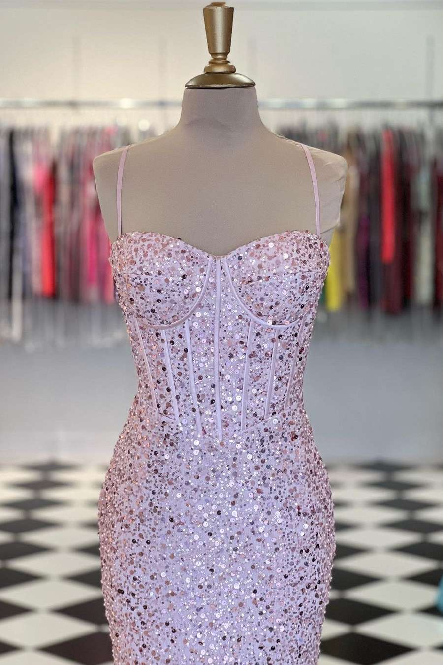 Pink Sequin Sweetheart Mermaid Long Prom Dress
