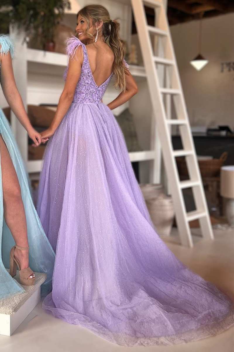 Aqua and Purple Prom Dresses