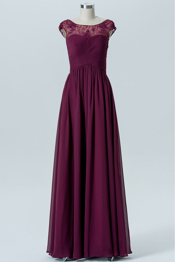magenta bridesmaid dresses Magenta Chiffon Cap Sleeve Long Bridesmaid Dress – Modsele