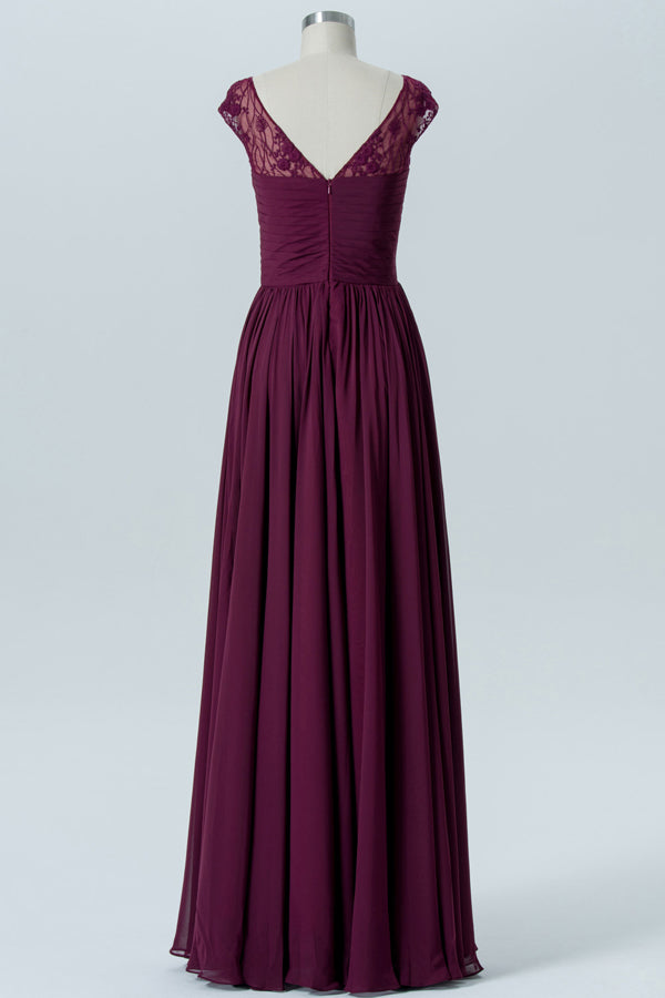 magenta bridesmaid dress Magenta Chiffon Cap Sleeve Long Bridesmaid Dress – Modsele