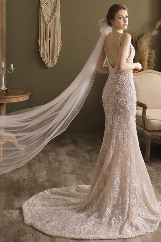 White Bow Polka Dot Long Bridal Veil