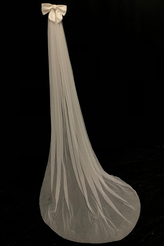 White Bow Polka Dot Long Bridal Veil