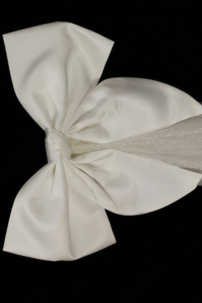White Bow Polka Dot Long Bridal Veil