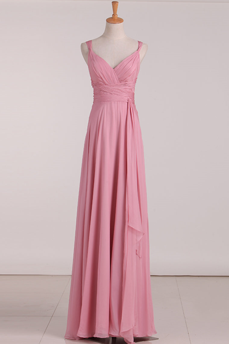 Pink Lace-Up Back Long Bridesmaid Dress