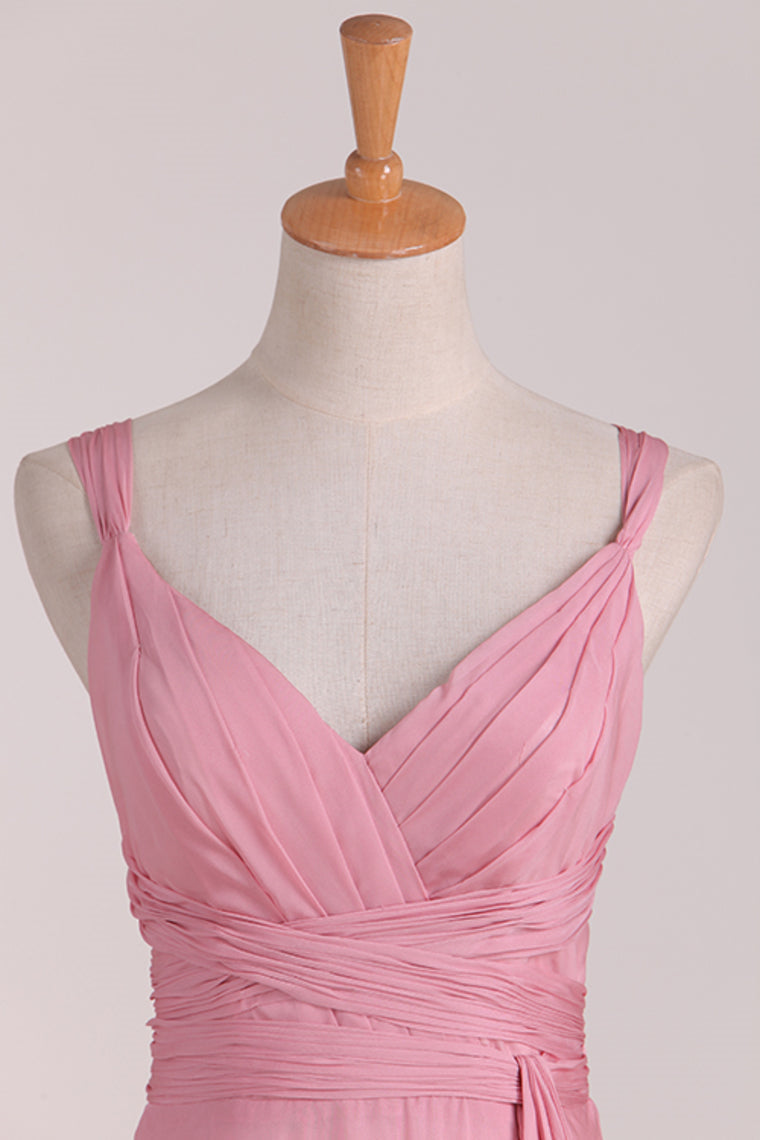 Pink Lace-Up Back Long Bridesmaid Dress