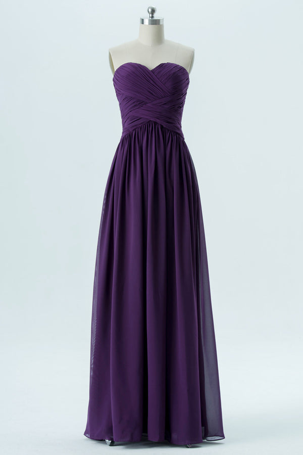 Purple Chiffon Sweetheart Strapless Bridesmaid Dress