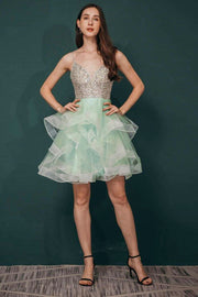 Tulle and Sequin Block Short Party Dress Pink and Green