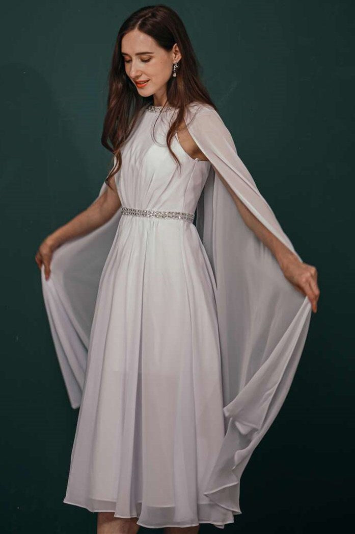 Elegant White A-line Chiffon Formal Dress with Rhinestone Collar