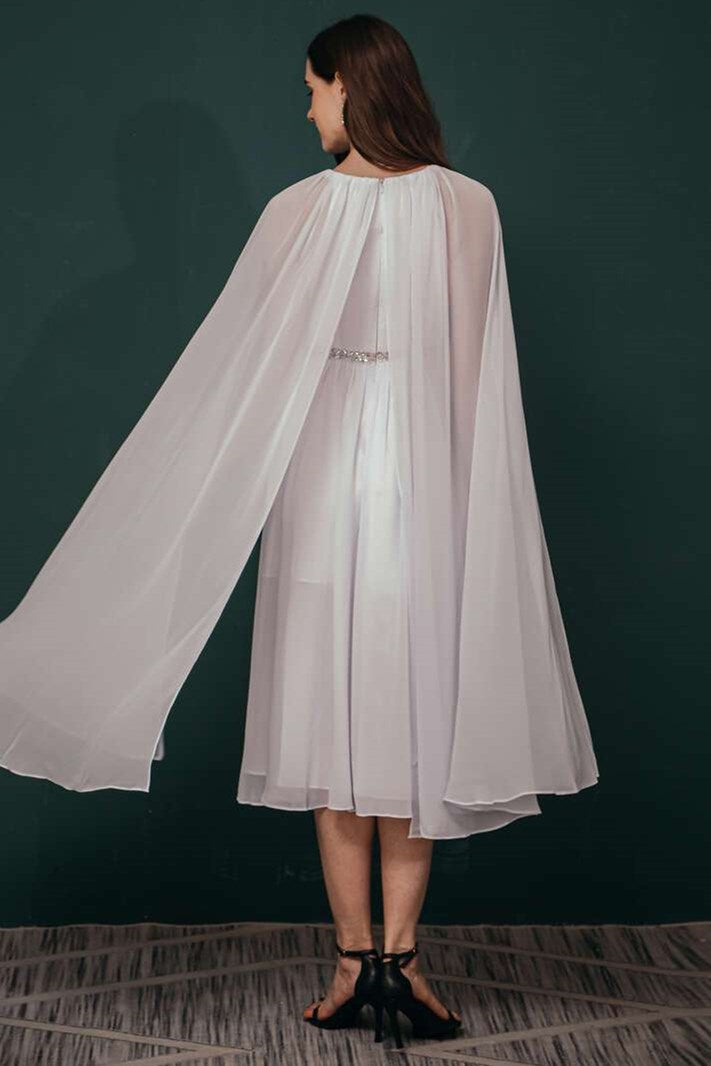 Elegant White A-line Chiffon Formal Dress with Rhinestone Collar