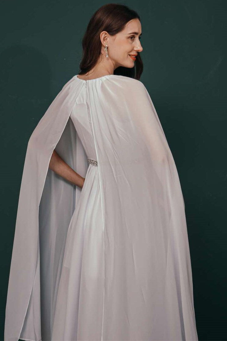 Elegant White A-line Chiffon Formal Dress with Rhinestone Collar
