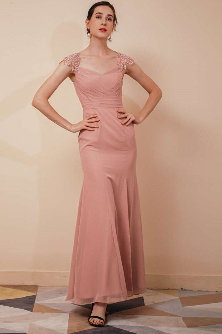 Gorgeous Mermaid Embroidery Sheer straps Chiffon Long Dress