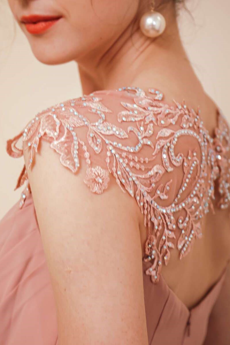 Gorgeous Mermaid Embroidery Sheer straps Chiffon Long Dress