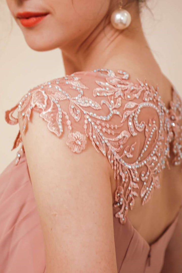 Gorgeous Mermaid Embroidery Sheer straps Chiffon Long Dress
