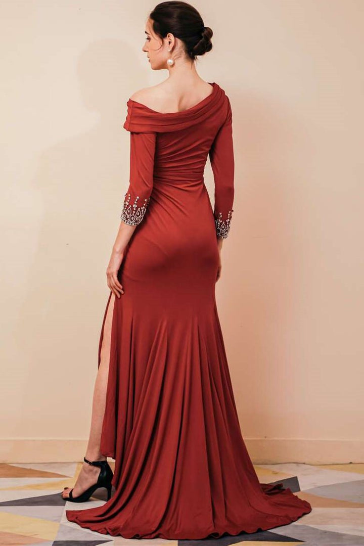 Black Off-the-shoulder High Silt Mermaid Dress with Sleeves