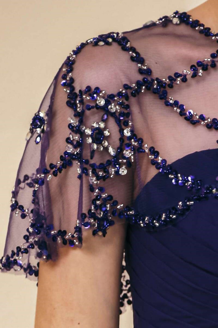 Chiffon Pleated Long Dress with Beaded Shawl