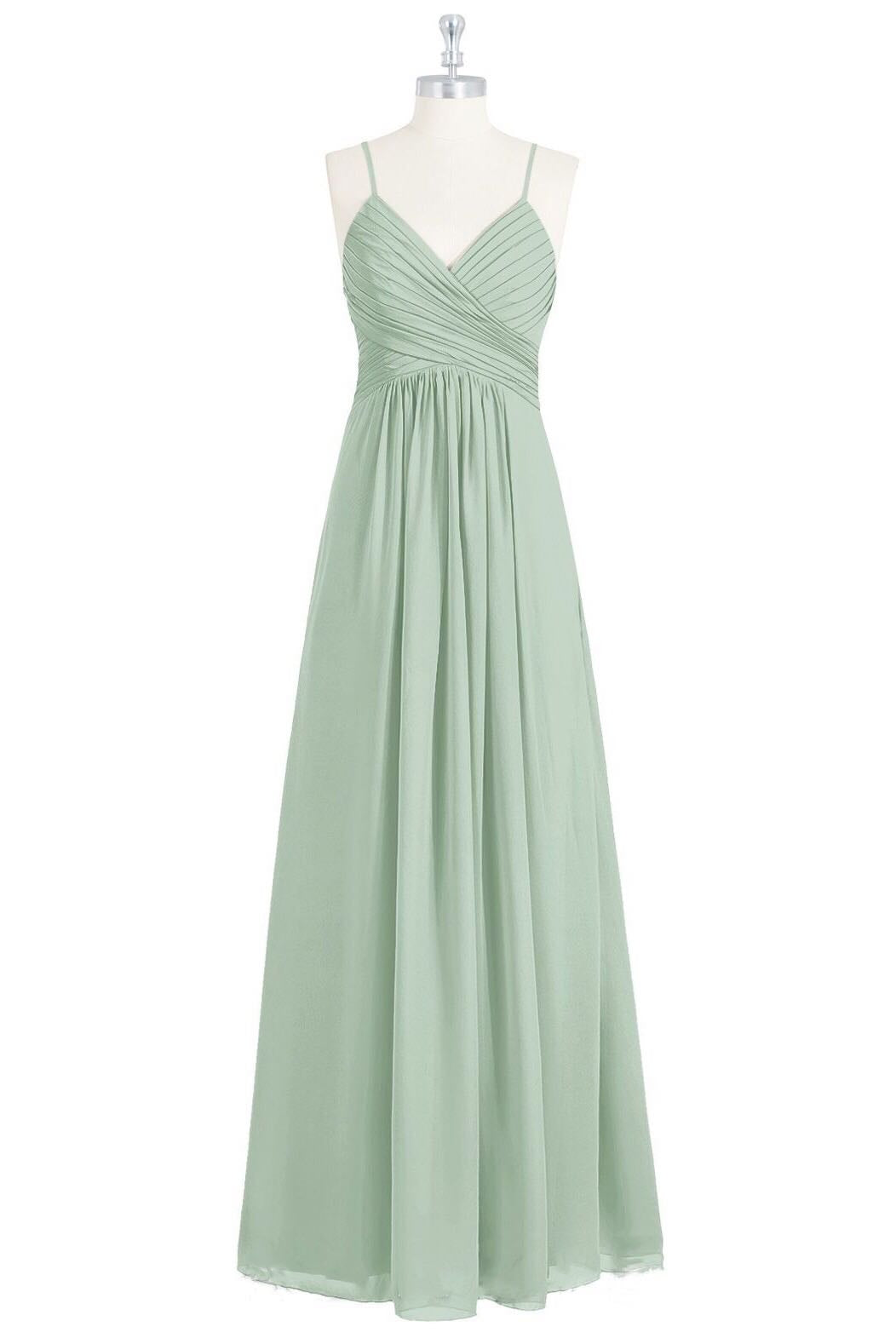Sage Green Spaghetti Straps Backless Long Bridesmaid Dress – Modsele
