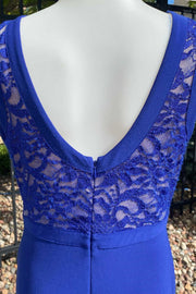Cobalt Blue Lace Sleeveless Long Mother of the Bride Dress with Slit