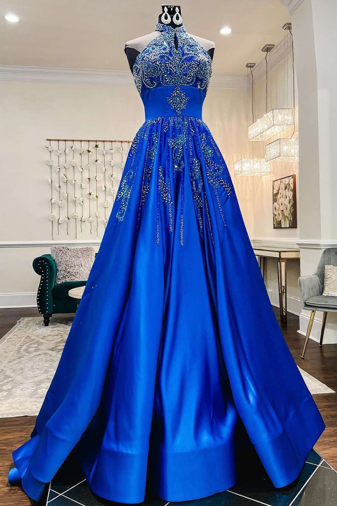 Sweetheart Royal Blue Satin Prom Gowns with Beaded Bodice vestido de f –  loveangeldress