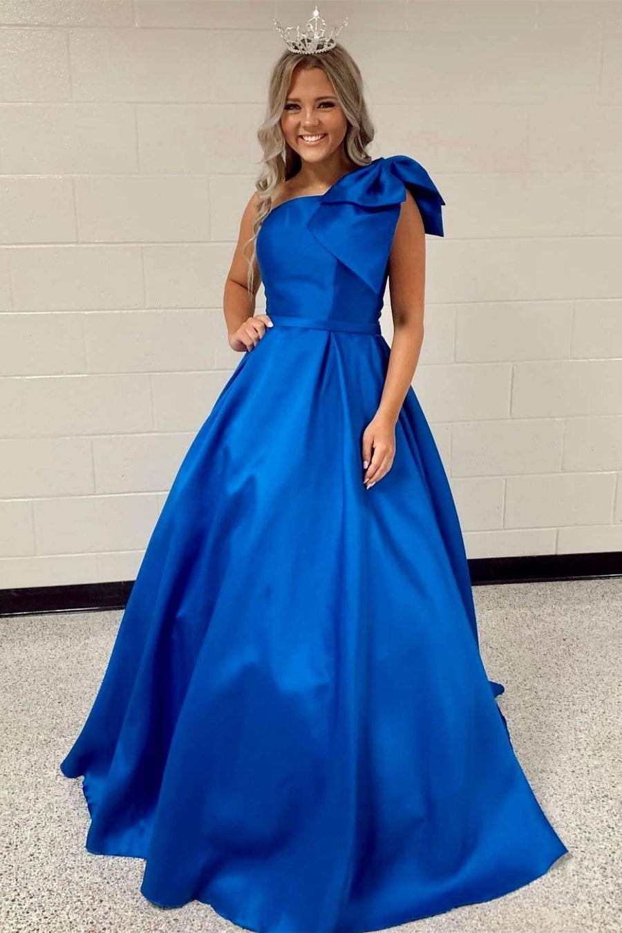 One-Shoulder Royal Blue Ball Gown with Bow