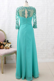 Turquoise Chiffon Lace Sleeve Cutout Back Mother of the Bride Dress