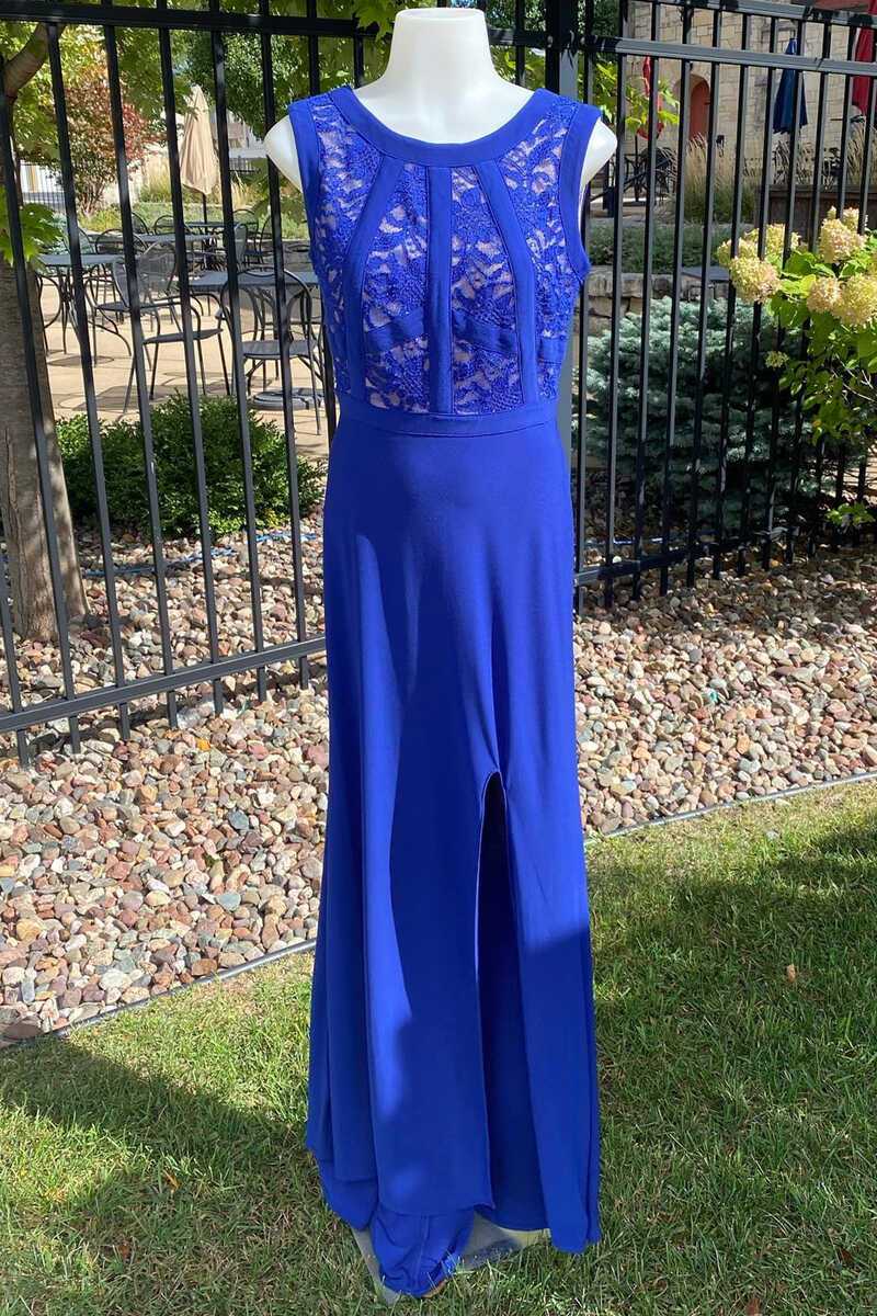 Cobalt Blue Lace Sleeveless Long Mother of the Bride Dress with Slit –  Modsele