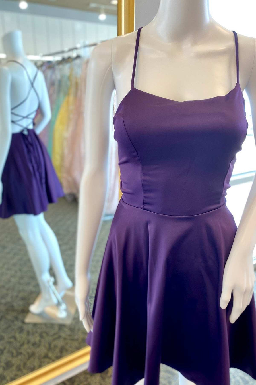 A-Line Purple Lace-Up Short Homecoming Dress
