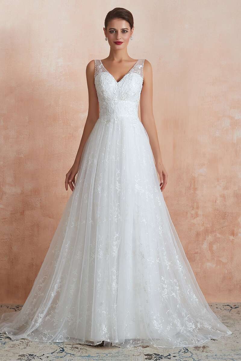 Elegant Lace V-Neck A-Line Wedding Dress