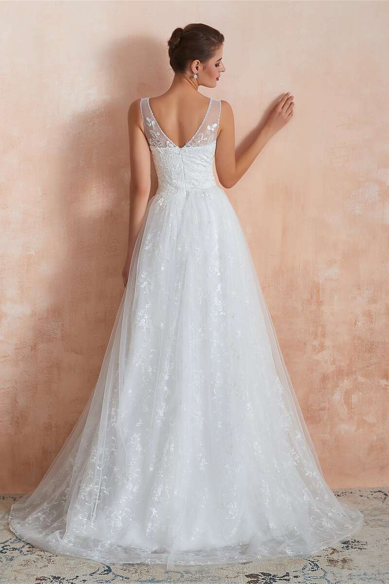 Elegant Lace V-Neck A-Line Wedding Dress