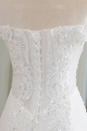 White Lace Off-the-Shoulder Trumpet Long Wedding Dress