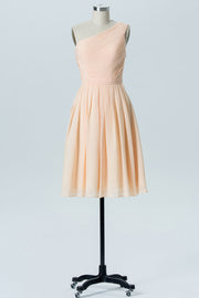Light Orange One-Shoulder Short Bridesmaid Dress