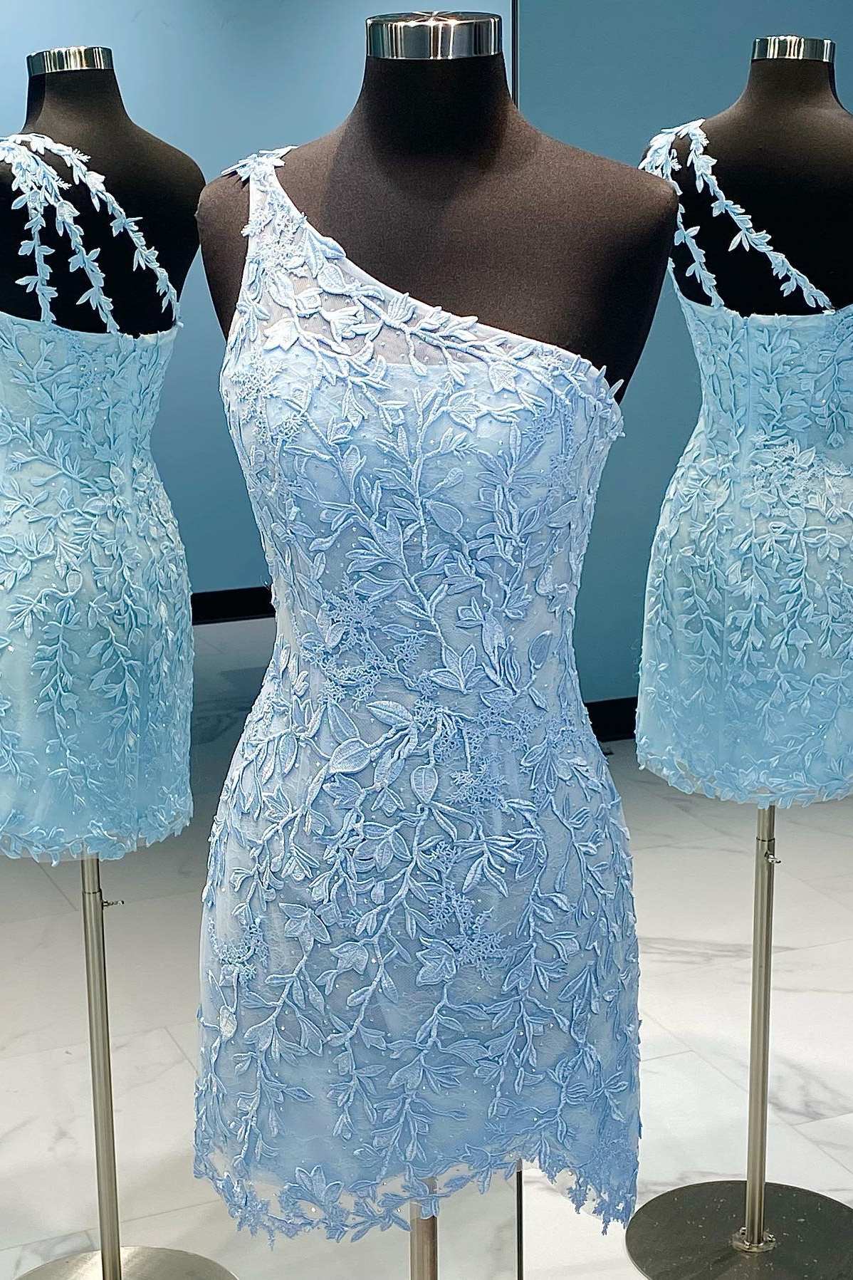 One-Shoulder White Appliques Fitted Homecoming Dress – Modsele