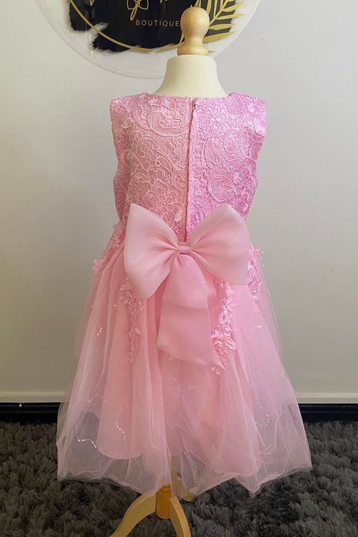 Pink Lace Sleeveless Bow Back Girl Party Dress