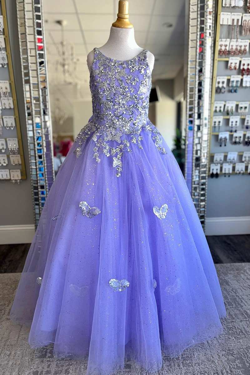 Lavender Round Neck A-Line Girl Party Dress Modsele Lavender Round Neck A-Line Girl Party Dress Modsele