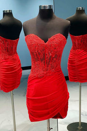 Red Lace Strapless Bodycon Mini Party Dress