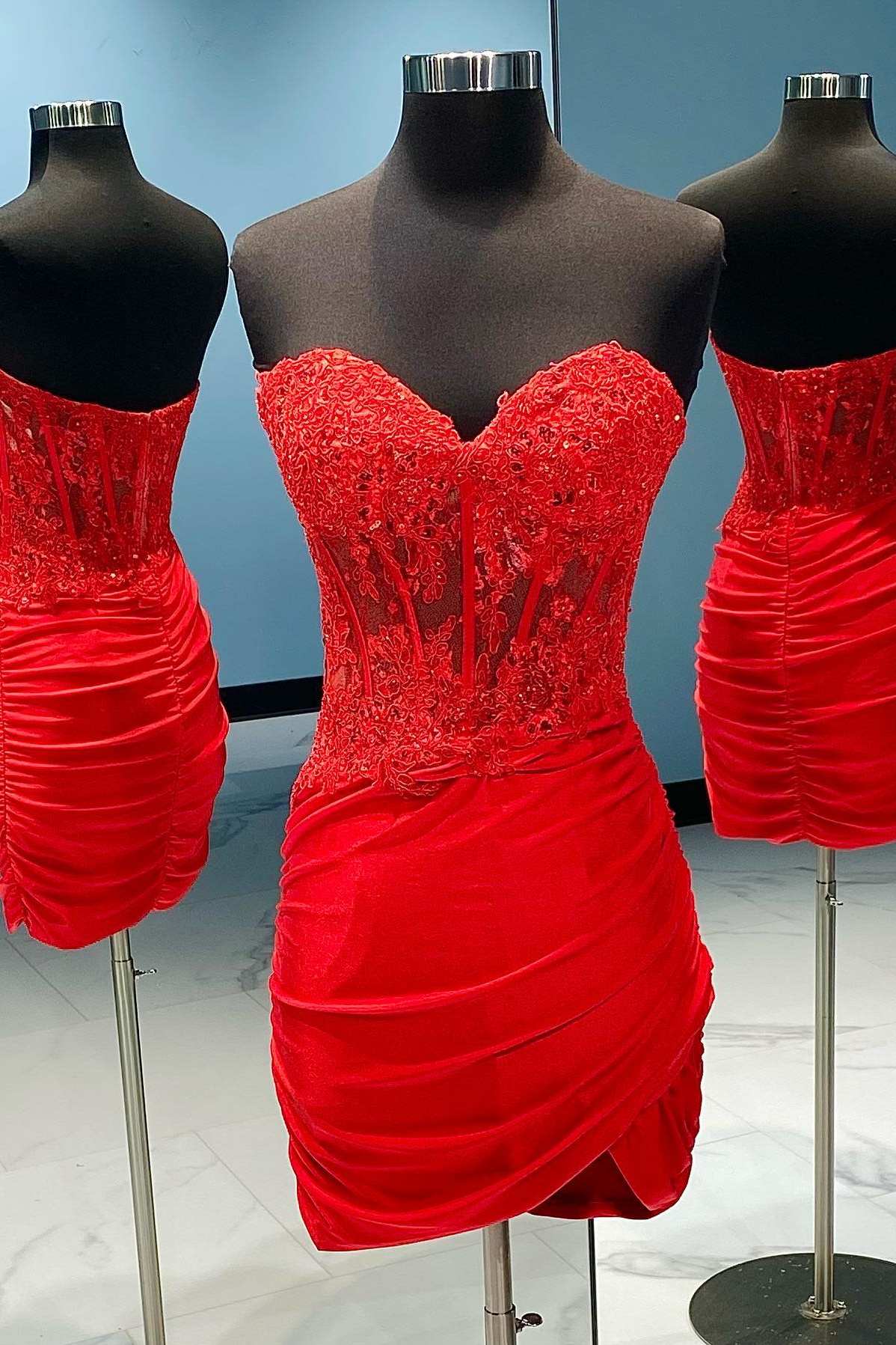 Red Lace Strapless Bodycon Mini Party Dress – Modsele