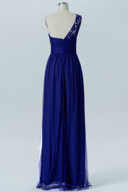 Royal Blue One-Shoulder Floor Length Bridesmaid Dress