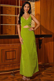 Olive Green Cross-Front Sheath Cocktail Dress