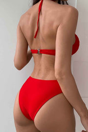 Hot Red Tie-Front Ruched Swimsuit