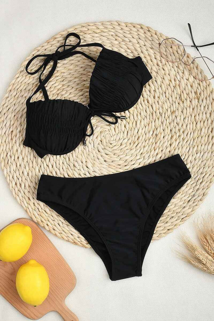 Hot Red Tie-Front Ruched Swimsuit