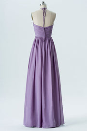 Lavender Chiffon Sweetheart Halter Bridesmaid Dress