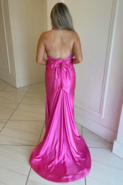 Fuchsia Halter Tie-Back Mermaid Long Prom Dress