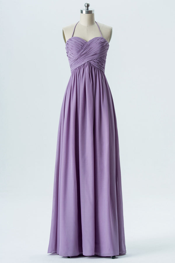 Lavender Chiffon Sweetheart Halter Bridesmaid Dress – Modsele