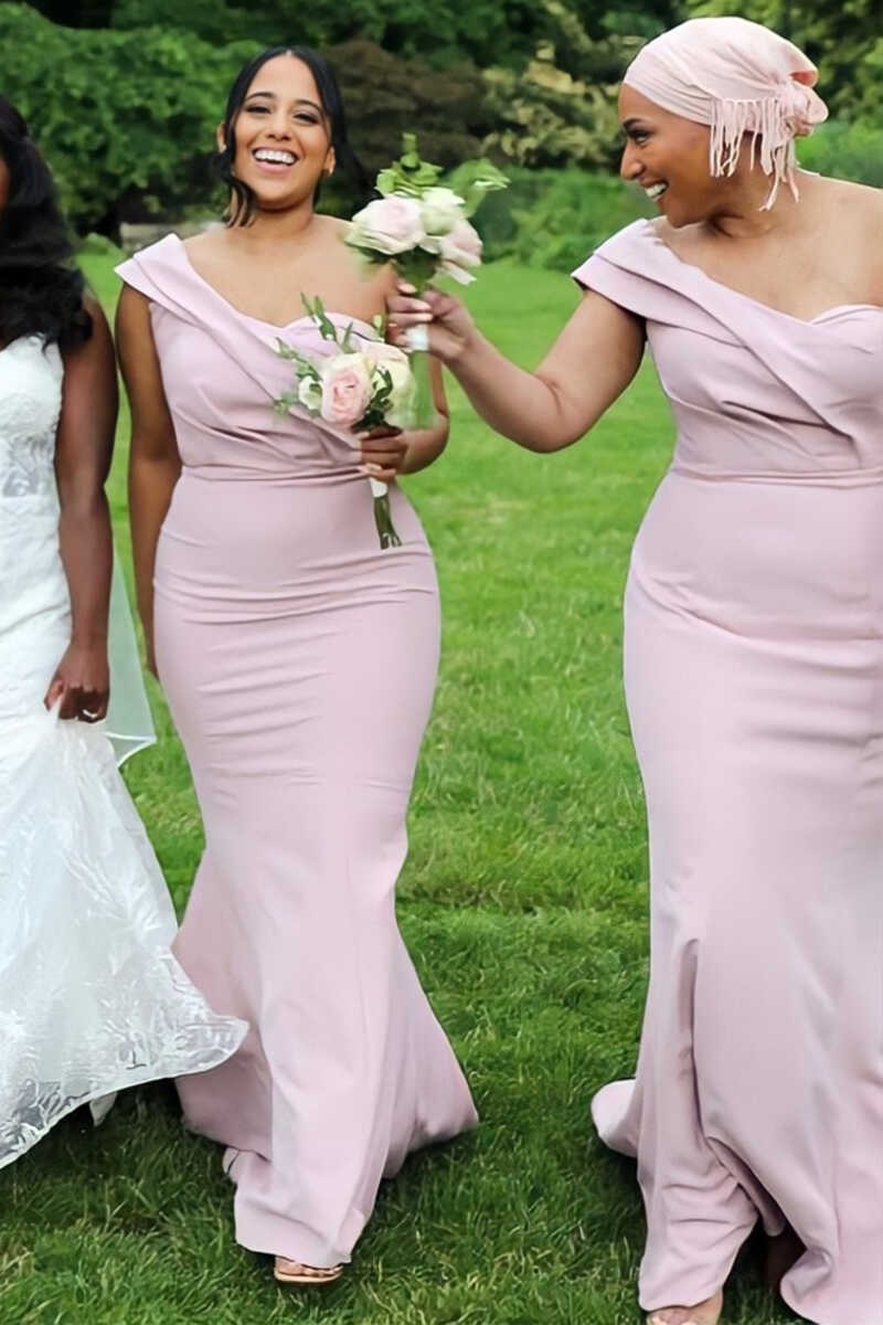 Dusky Pink One-Shoulder Long Bridesmaid Dress