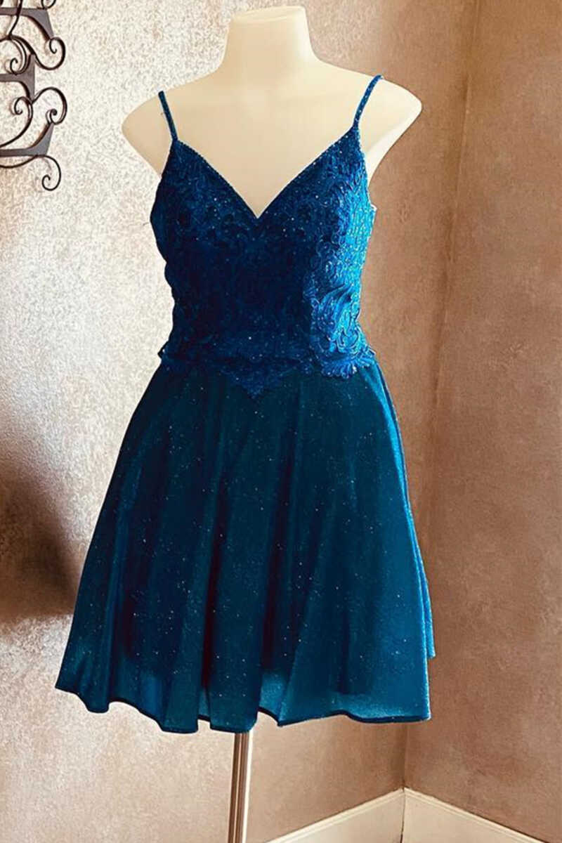 Stunning Blue V-Neck A-Line Short Homecoming Dress