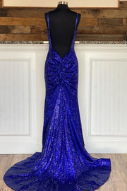 Glitter Regency Sequin Backless Mermaid Long Prom Dress