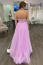 A-Line Lilac Ruched Strapless Prom Dress